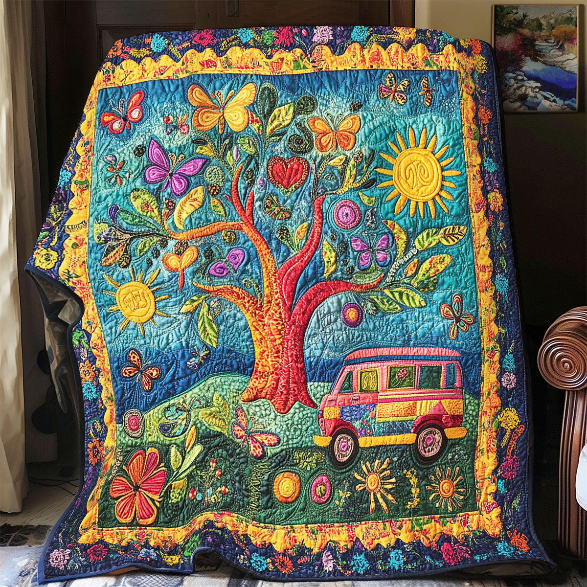 Hippie Tree And Van WY2102032CL Quilt