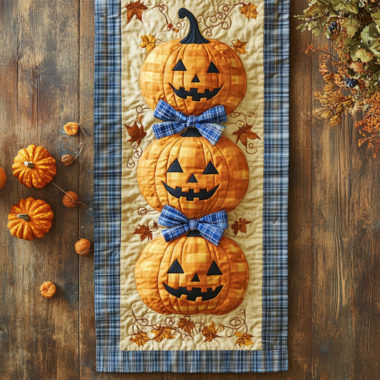 Plaid Pumpkin Stack WY0907037CL Quilted Table Runner
