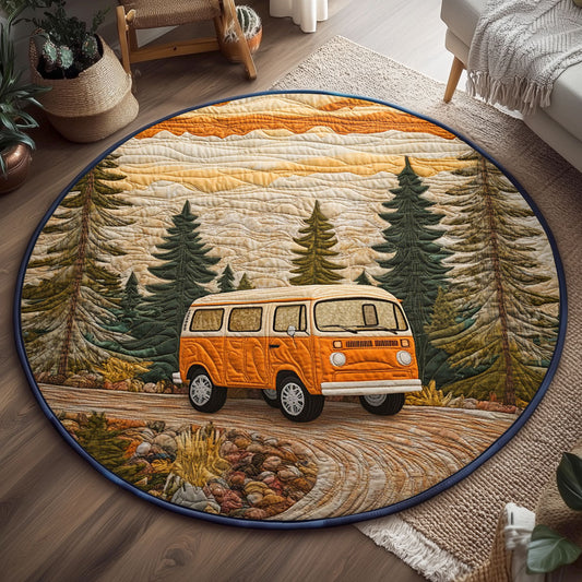Retro Forest Ride WJ0504047CL Quilted Round Mat