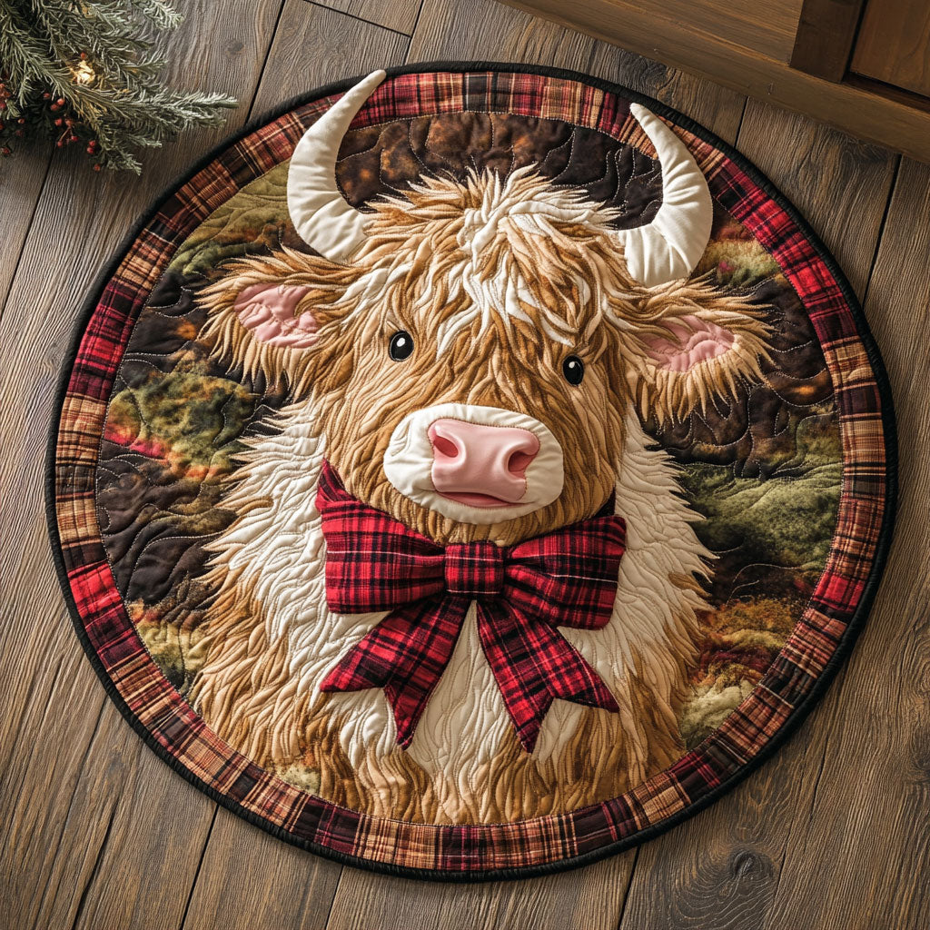 Rustic Highland Cow CM2605006CL Quilted Round Mat