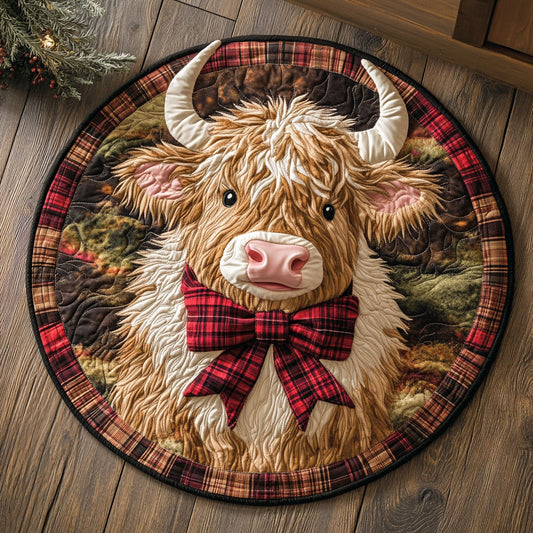 Rustic Highland Cow CM2605006CL Quilted Round Mat