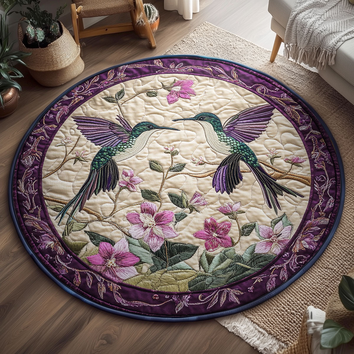 Couple Hummers Bloom WY2203042CL Quilted Round Mat