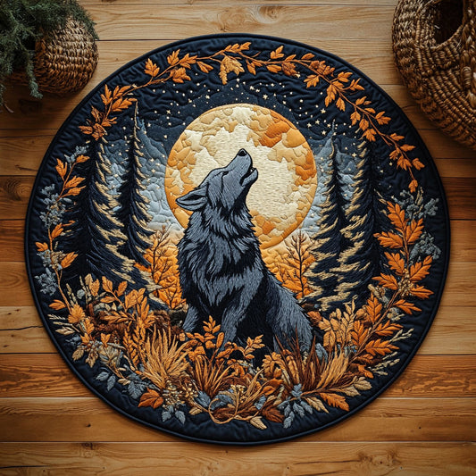 Mystic Moon Wolf WY3005044CL Quilted Round Mat