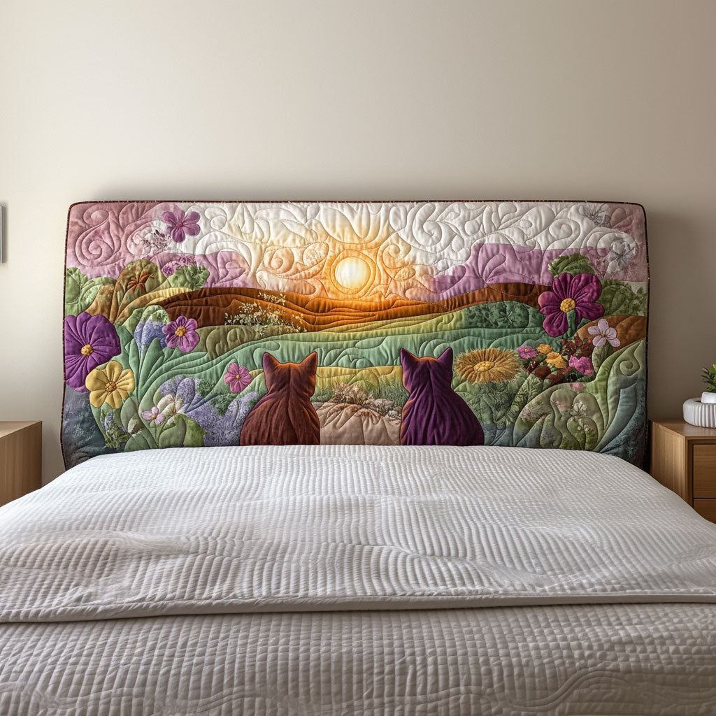 Cats Waiting Dawn QA2412017CL Quilted Headboard Slipcover