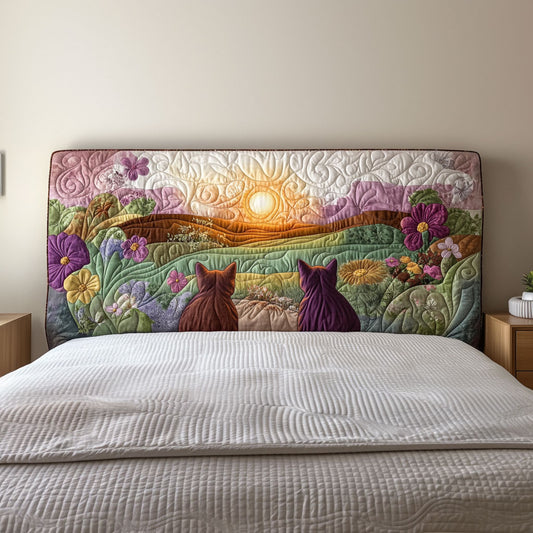 Cats Waiting Dawn QA2412017CL Quilted Headboard Slipcover