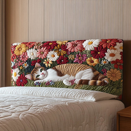 Floral Chilling Cat QA2012006CL Quilted Headboard Slipcover