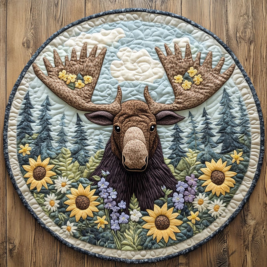 Forest Bloom Moose CP1207033CL Quilted Round Mat