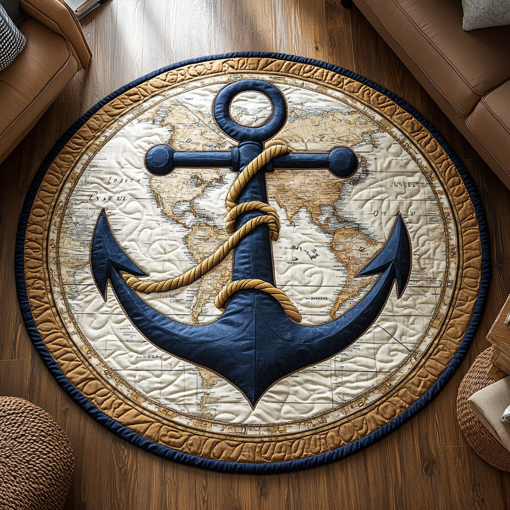 Nautical Anchor CW2607046CL Quilted Round Mat
