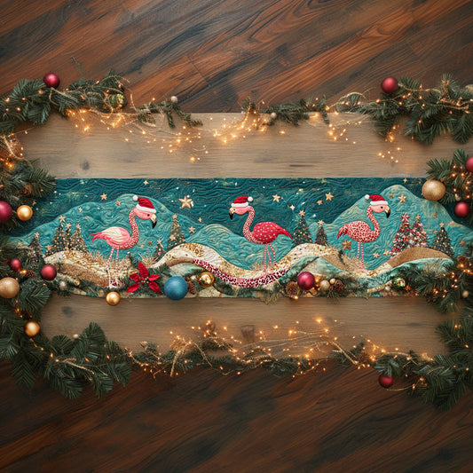 Santa Flamingo March WN1107050CL Quilted Table Runner