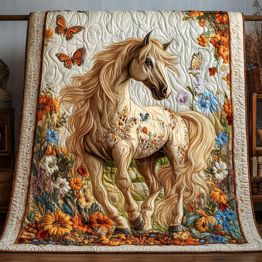 Floral Meadow White Horse WY1706019CL Quilt