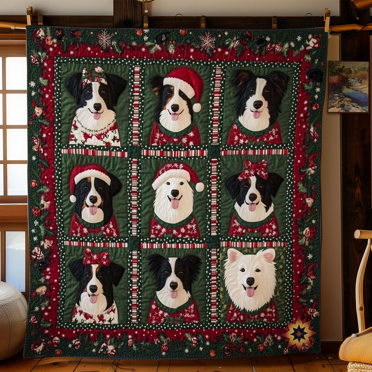 Cozy Christmas Border Collies WN0511015CL Quilt