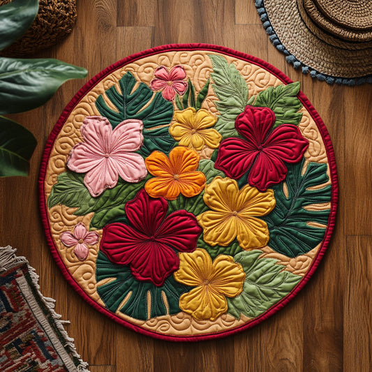 Colorful Hibiscus Garden WY1906038CL Quilted Round Mat