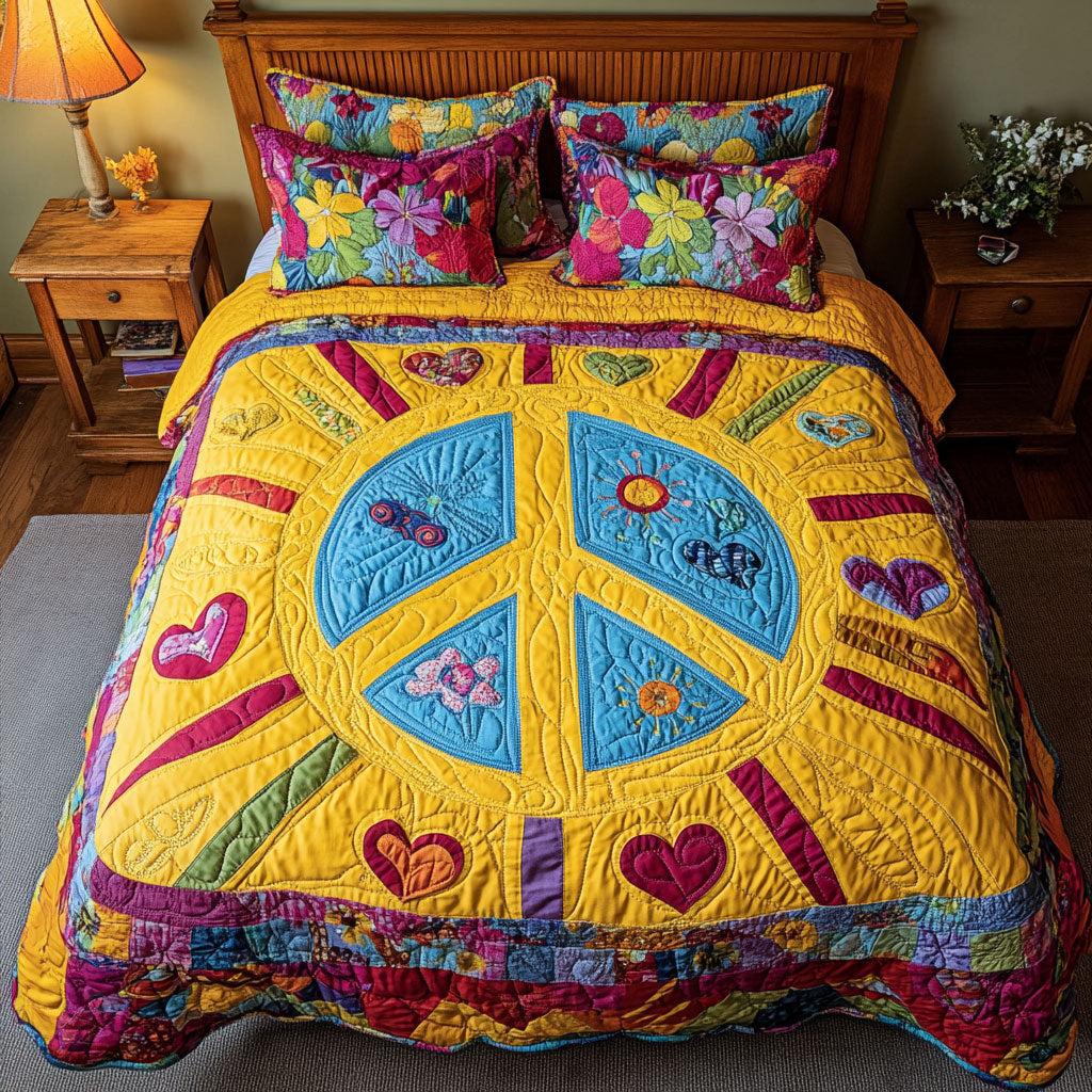 Hippie Heart Peace Sign WY2202037CL Duvet Cover Set