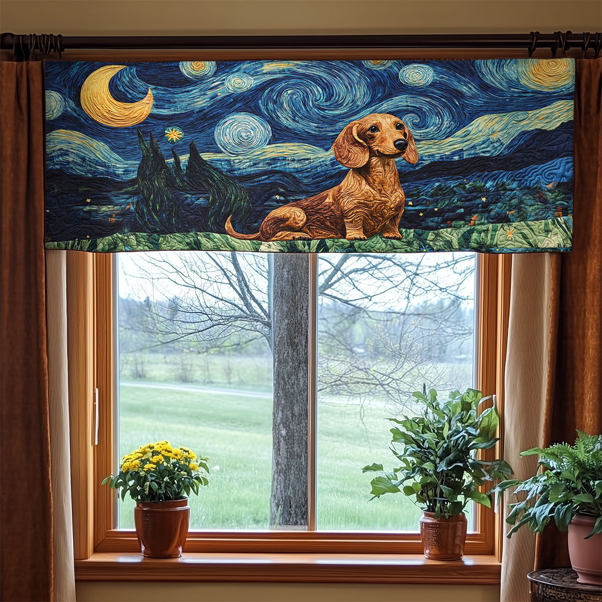 Dachshund Starry Night WX2205014CL Quilted Valance