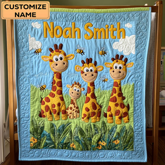 Giraffe In Bee Meadow WY1807013CL Personalized Baby Quilt