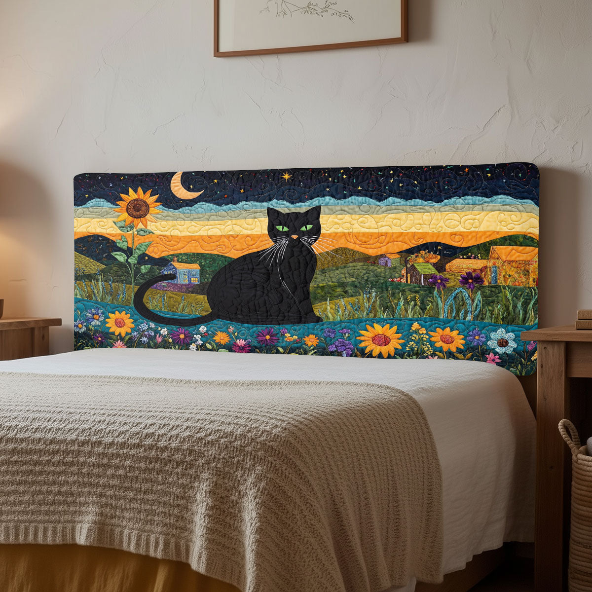 Twilight Sunflower Cat CW2212041CL Quilted Headboard Slipcover
