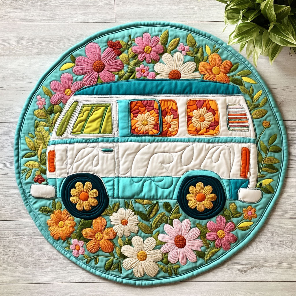 Floral Car CW2205424CL Quilted Round Mat