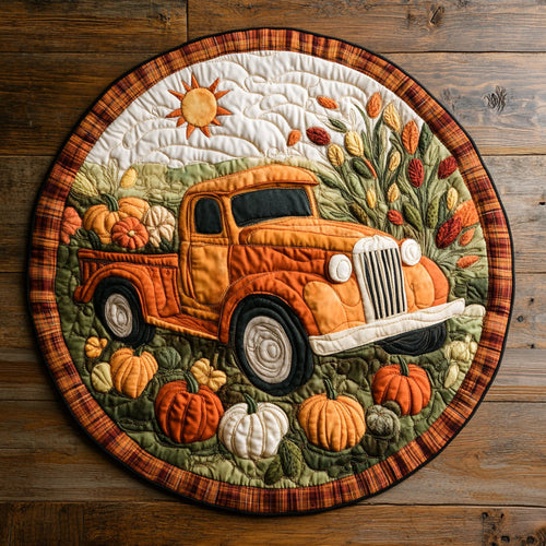 Fall Truckload Charm WY0108085CL Quilted Round Mat