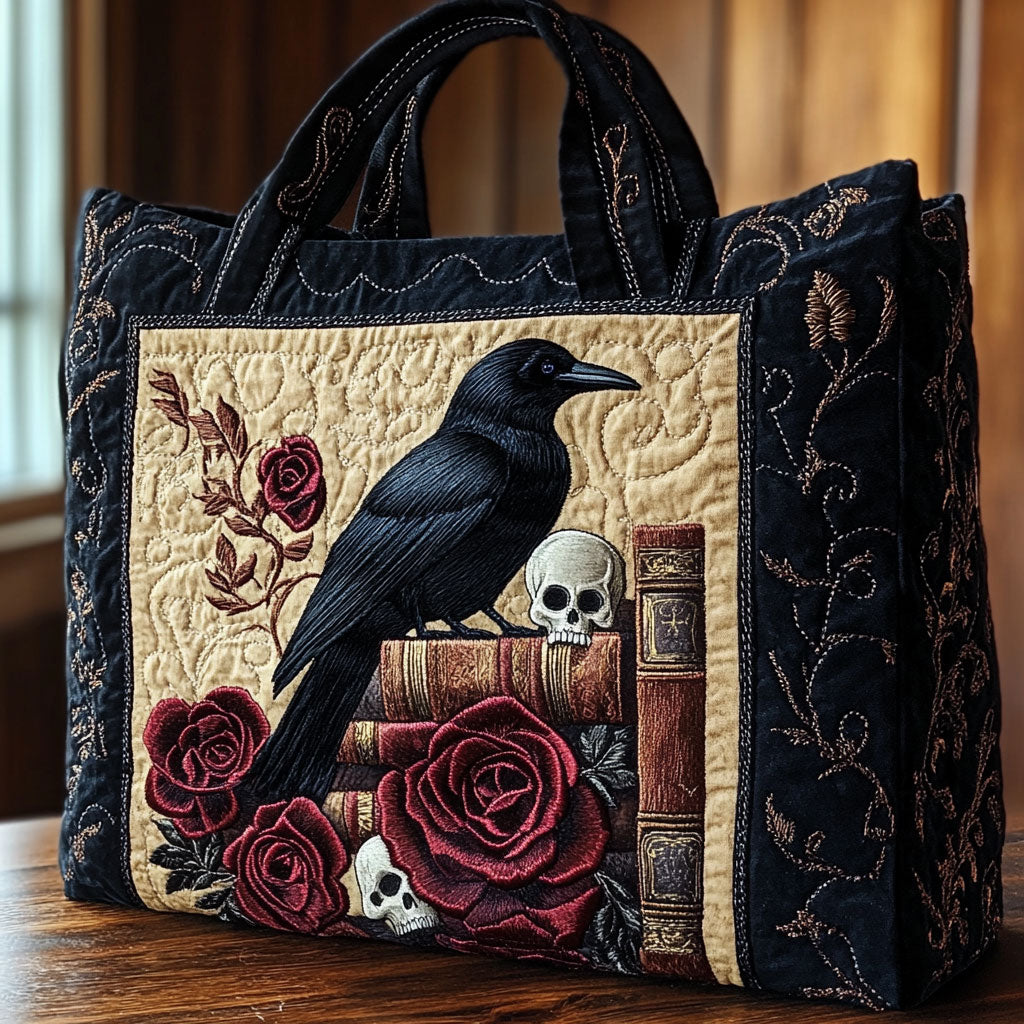 Crimson Raven Skull CW0901001CL Quilted Tote Bag