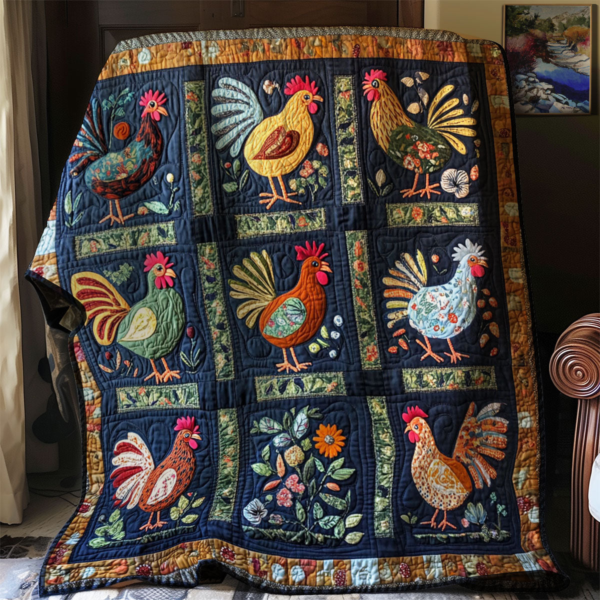 Folk Charm Chicken WJ2612012CL Quilt