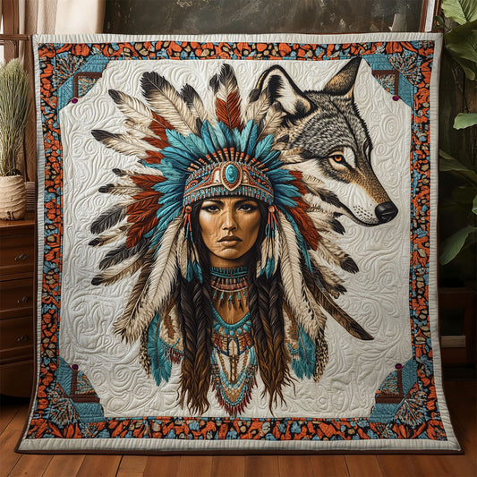 Native American And Wolf WX1905035CL Quilt