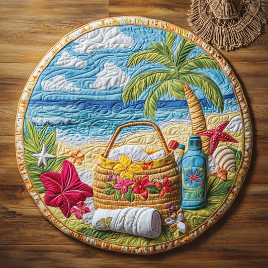 Tropical Beach Day WY0107042CL Quilted Round Mat