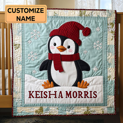 Puffy Penguin CP2507018CL Personalized Baby Quilt