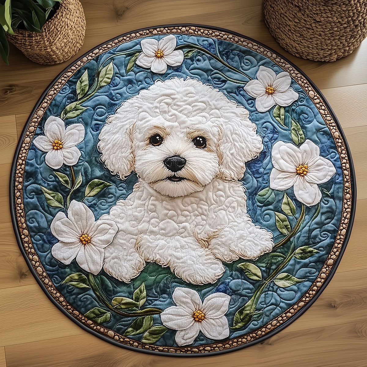 Floral Pup WY2203059CL Quilted Round Mat