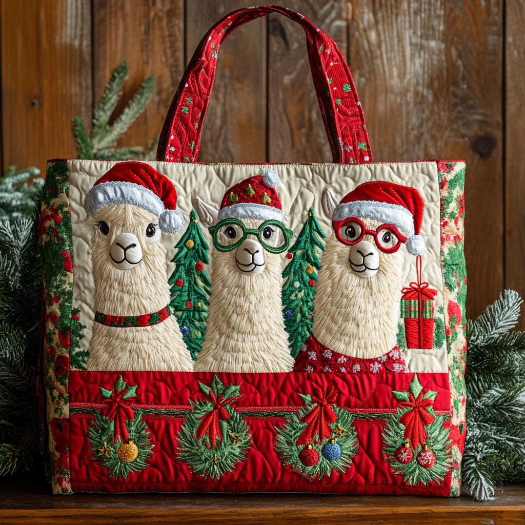 Llama Christmas Glow CW1811034CL Quilted Tote Bag