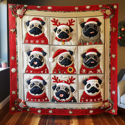 Pug Reindeer Costume Christmas WP1710012CL Quilt