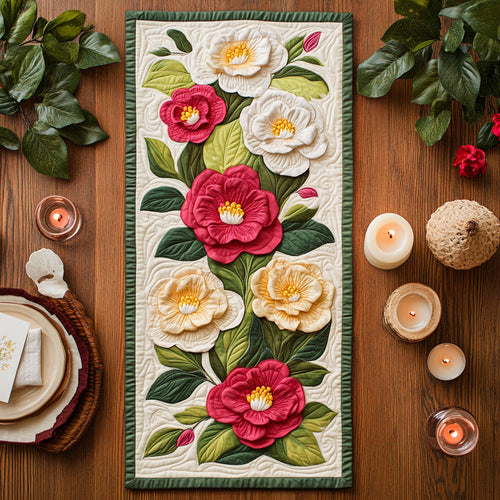 Blooming Camellia CW1805030CL Quilted Table Runner