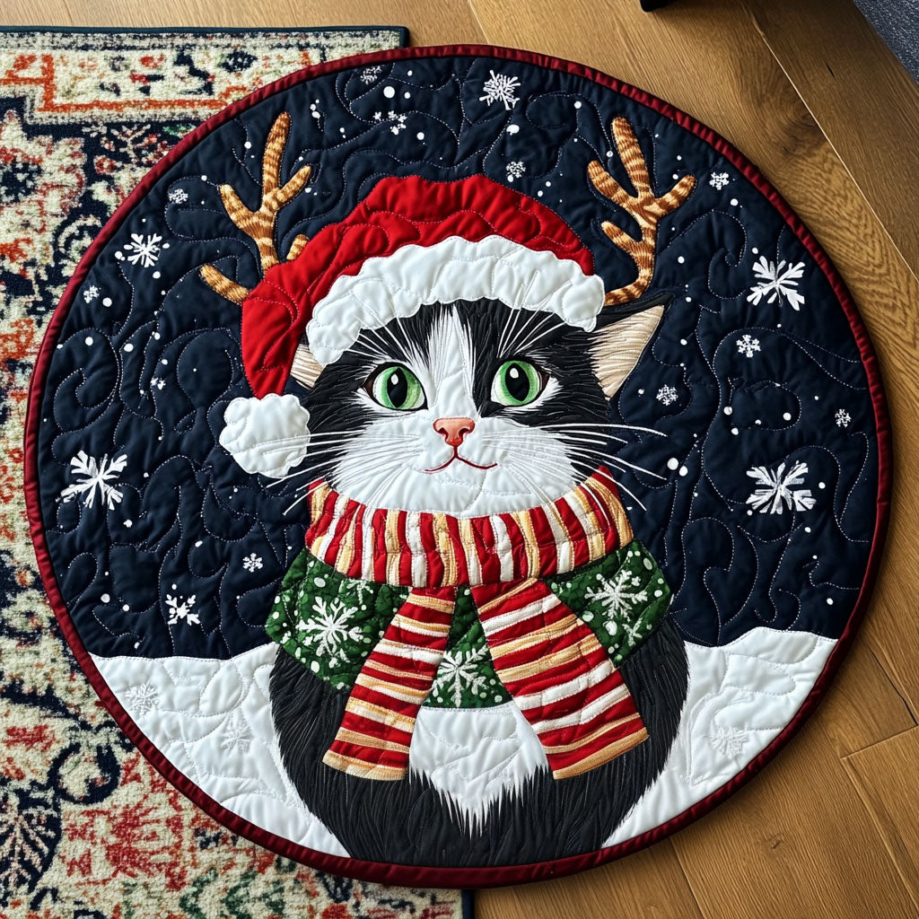 Tuxedo's Mistletoe Dream LT2211015CL Quilted Round Mat