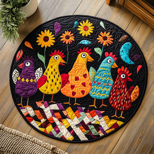 Colorful Chicken Flock CQ2805029CL Quilted Round Mat