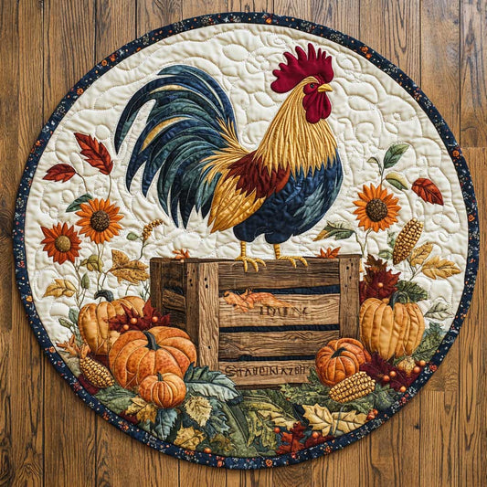 Colorful Rooster CQ1005012CL Quilted Round Mat
