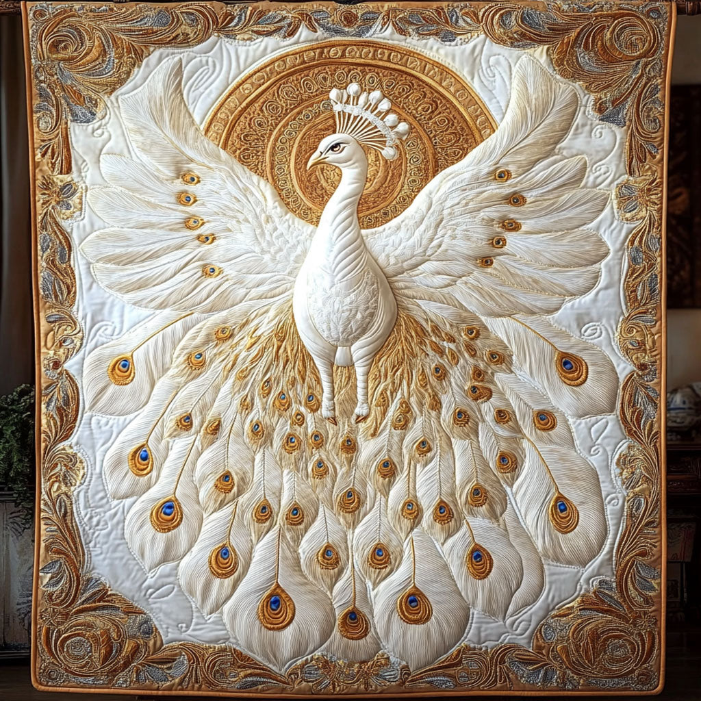 Gold White Peacock WY1706024CL Quilt