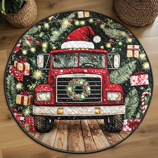 Merry Truck Christmas WN1111069CL Quilted Round Mat