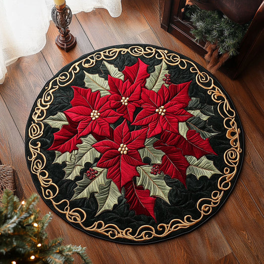 Red Velvet Poinsettia WY3004031CL Quilted Round Mat
