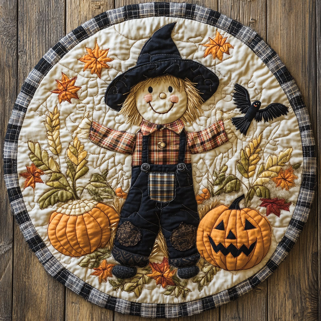 Happy Harvest Scarecrow WY0108094CL Quilted Round Mat