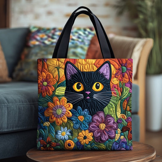 Black Cat In Garden XR2709012CL Quilted Tote Bag