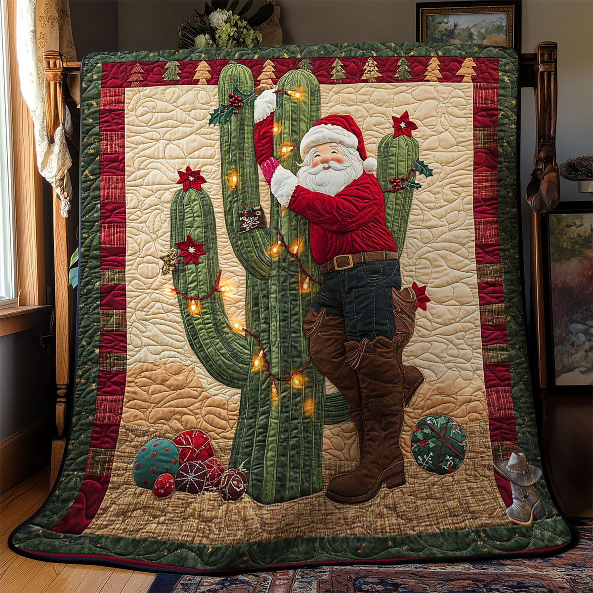 Santa And Prickly Cheer WN2211054CL Quilt