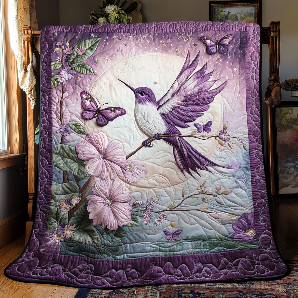 Purple Hummingbird WJ0801016CL Quilt