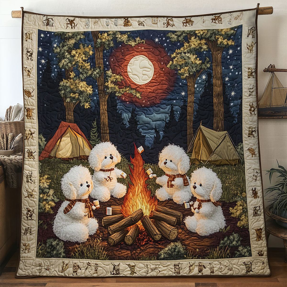 Starry Bichon Frise Camp WN2306052CL Quilt