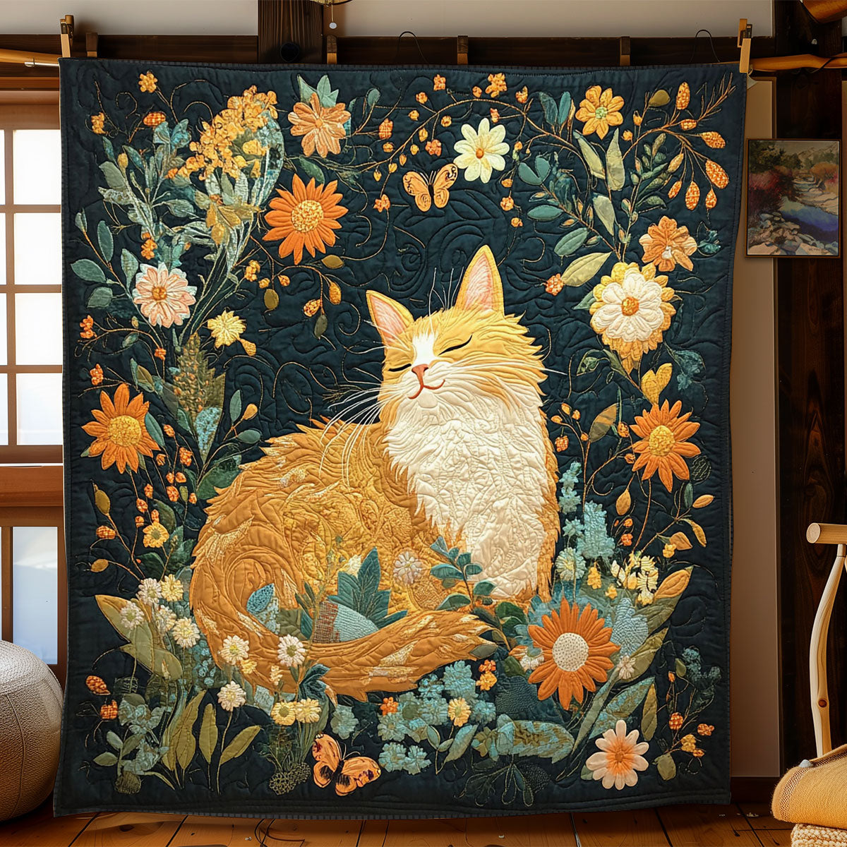 Purring Among Flowers WJ0201023CL Quilt