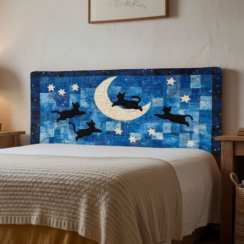Black Cat To The Moon WJ1212011CL Quilted Headboard Slipcover