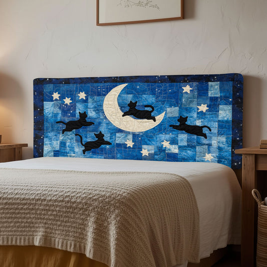 Black Cat To The Moon WJ1212011CL Quilted Headboard Slipcover