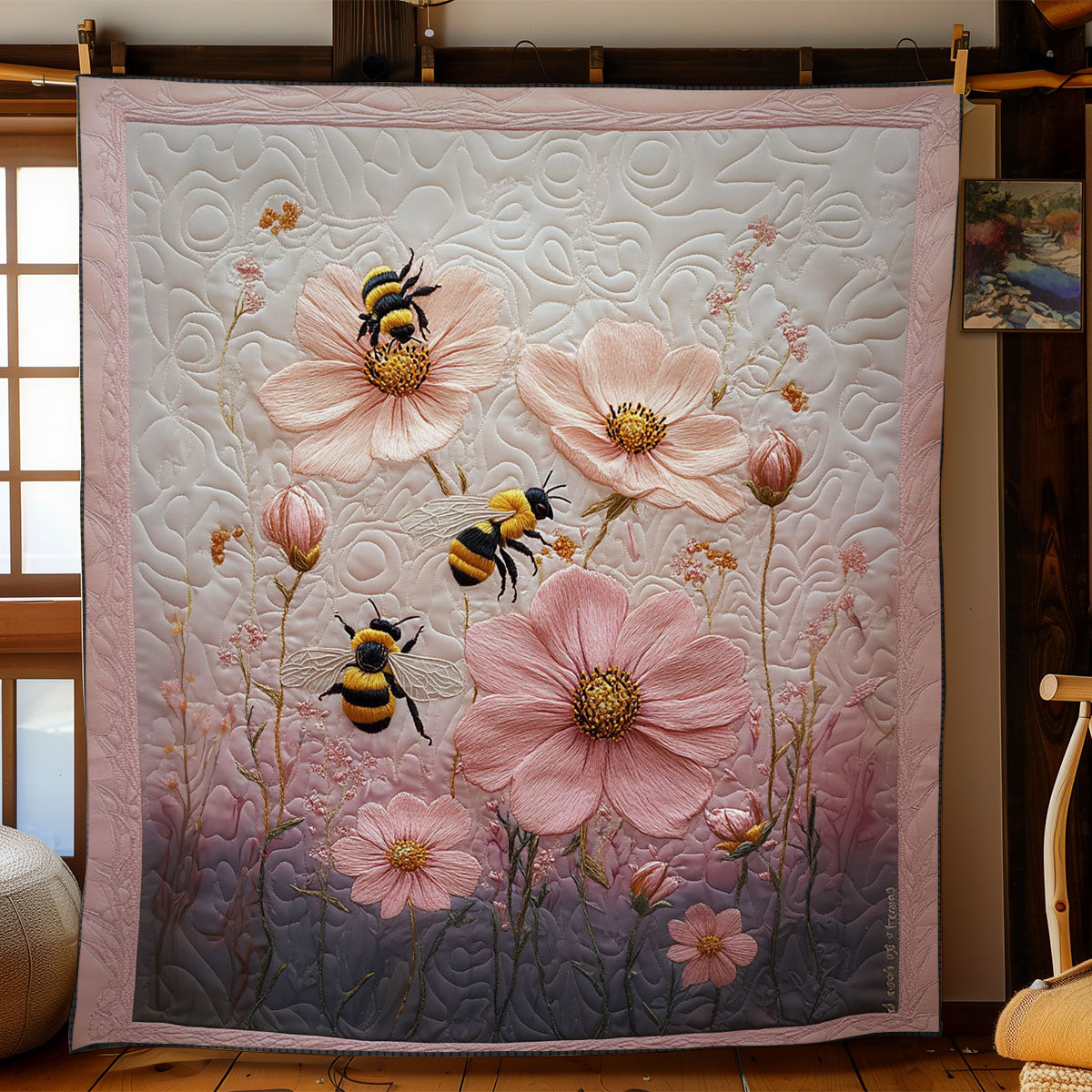Pink Hue Bee WY2003074CL Quilt