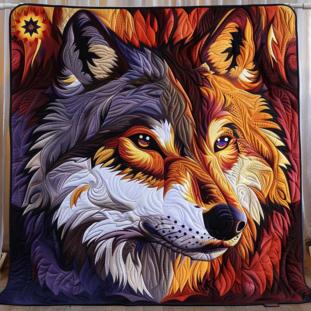 Sunset Native American Wolf WP2510027CL Quilt