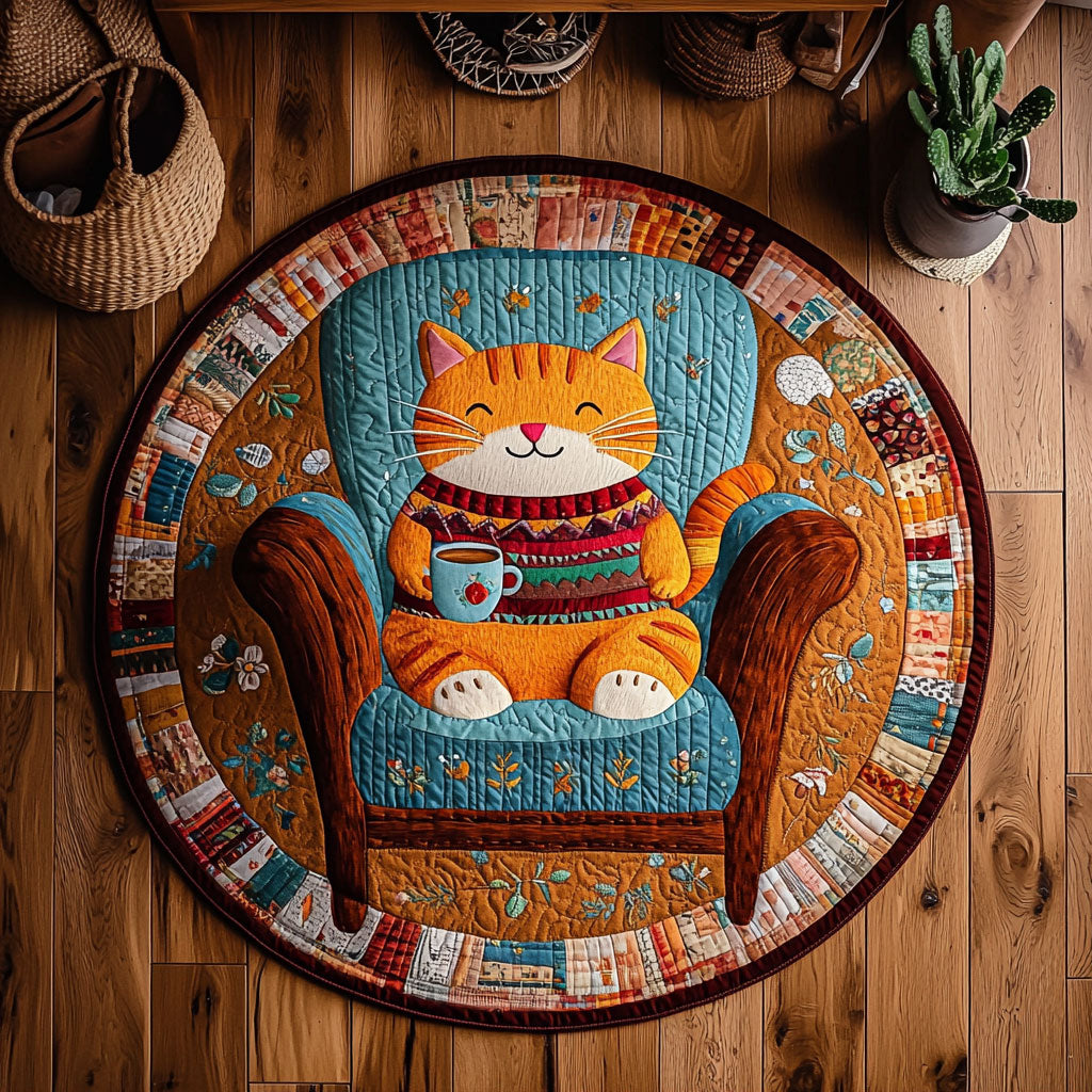 Fluffy Cat In Chair WY0206027CL Quilted Round Mat