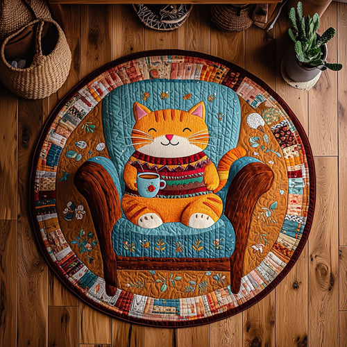 Fluffy Cat In Chair WY0206027CL Quilted Round Mat