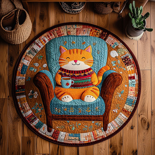Fluffy Cat In Chair WY0206027CL Quilted Round Mat